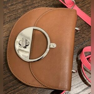 Diesel Tan Crossbody Bag with Neon Pink Strap